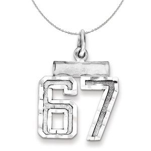 Silver, Varsity Collection, Small D/C Number 67 Necklace - 18 In